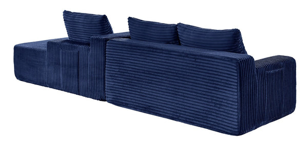 English Elm 94.06 Inch L Shaped Corduroy Cloud Sectional Sofa with Deep Seats and Arm Storage Blue Right Chaise W1193P552811