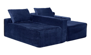 English Elm 94.06 Inch L Shaped Corduroy Cloud Sectional Sofa with Deep Seats and Arm Storage Blue Right Chaise W1193P552811