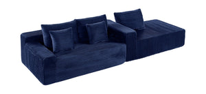 English Elm 94.06 Inch L Shaped Corduroy Cloud Sectional Sofa with Deep Seats and Arm Storage Blue Right Chaise W1193P552811