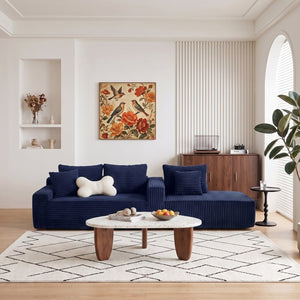English Elm 94.06 Inch L Shaped Corduroy Cloud Sectional Sofa with Deep Seats and Arm Storage Blue Right Chaise W1193P552811