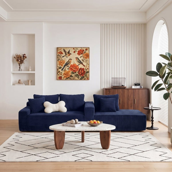 English Elm 94.06 Inch L Shaped Corduroy Cloud Sectional Sofa with Deep Seats and Arm Storage Blue Right Chaise W1193P552811