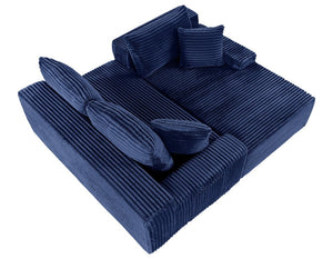 English Elm 94.06 Inch L Shaped Corduroy Cloud Sectional Sofa with Deep Seats and Arm Storage Blue Right Chaise W1193P552811
