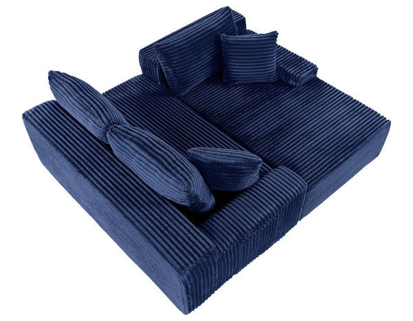 English Elm 94.06 Inch L Shaped Corduroy Cloud Sectional Sofa with Deep Seats and Arm Storage Blue Right Chaise W1193P552811