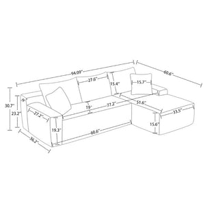 English Elm 94.06 Inch L Shaped Corduroy Cloud Sectional Sofa with Deep Seats and Arm Storage Blue Right Chaise W1193P552811