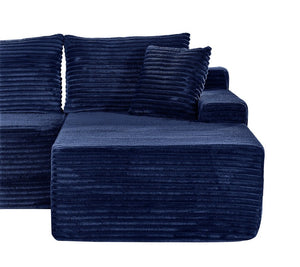 English Elm 94.06 Inch L Shaped Corduroy Cloud Sectional Sofa with Deep Seats and Arm Storage Blue Right Chaise W1193P552811