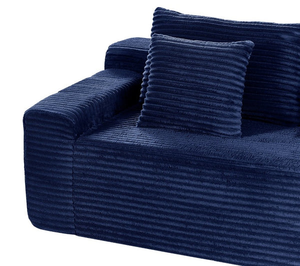 English Elm 94.06 Inch L Shaped Corduroy Cloud Sectional Sofa with Deep Seats and Arm Storage Blue Right Chaise W1193P552811