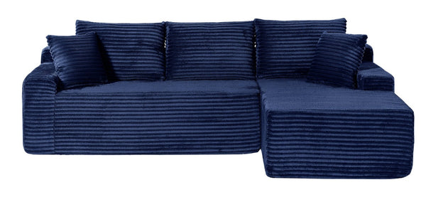 English Elm 94.06 Inch L Shaped Corduroy Cloud Sectional Sofa with Deep Seats and Arm Storage Blue Right Chaise W1193P552811