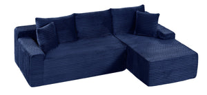 English Elm 94.06 Inch L Shaped Corduroy Cloud Sectional Sofa with Deep Seats and Arm Storage Blue Right Chaise W1193P552811