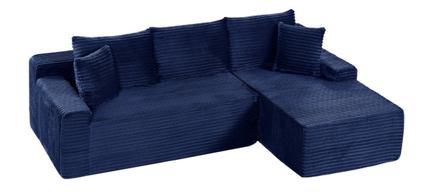 English Elm 94.06 Inch L Shaped Corduroy Cloud Sectional Sofa with Deep Seats and Arm Storage Blue Right Chaise W1193P552811