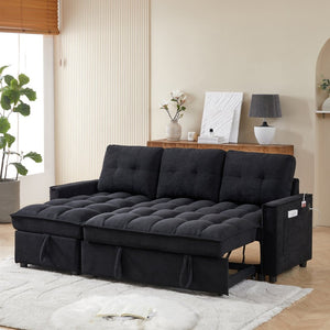 English Elm 71.3" Chenille Sectional Sleeper Sofa with Storage Chaise and Built-in Usb Charging Black W1193S00193