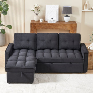 English Elm 71.3" Chenille Sectional Sleeper Sofa with Storage Chaise and Built-in Usb Charging Black W1193S00193
