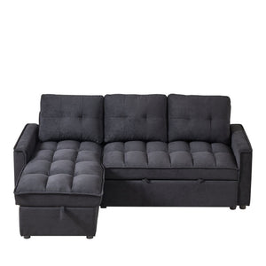 English Elm 71.3" Chenille Sectional Sleeper Sofa with Storage Chaise and Built-in Usb Charging Black W1193S00193