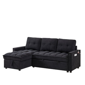 English Elm 71.3" Chenille Sectional Sleeper Sofa with Storage Chaise and Built-in Usb Charging Black W1193S00193