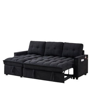 English Elm 71.3" Chenille Sectional Sleeper Sofa with Storage Chaise and Built-in Usb Charging Black W1193S00193