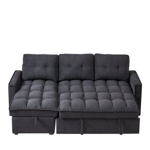 English Elm 71.3" Chenille Sectional Sleeper Sofa with Storage Chaise and Built-in Usb Charging Black W1193S00193