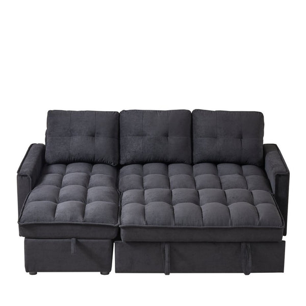 English Elm 71.3" Chenille Sectional Sleeper Sofa with Storage Chaise and Built-in Usb Charging Black W1193S00193