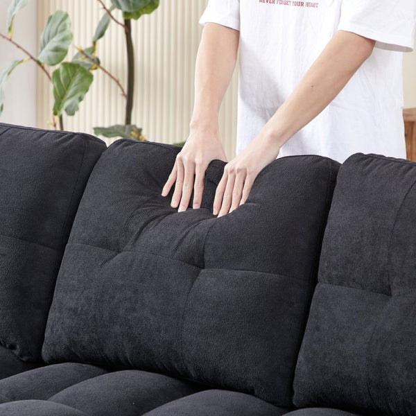 English Elm 71.3" Chenille Sectional Sleeper Sofa with Storage Chaise and Built-in Usb Charging Black W1193S00193