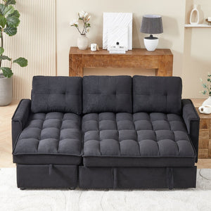English Elm 71.3" Chenille Sectional Sleeper Sofa with Storage Chaise and Built-in Usb Charging Black W1193S00193
