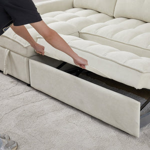 English Elm 71.3" Chenille Sectional Sleeper Sofa with Storage Chaise and Built-in Usb Charging Beige W1193S00194