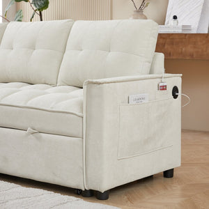 English Elm 71.3" Chenille Sectional Sleeper Sofa with Storage Chaise and Built-in Usb Charging Beige W1193S00194