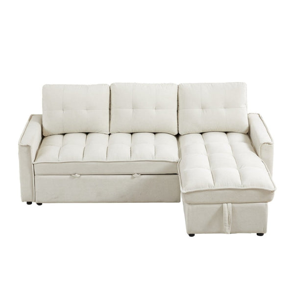 English Elm 71.3" Chenille Sectional Sleeper Sofa with Storage Chaise and Built-in Usb Charging Beige W1193S00194