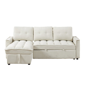 English Elm 71.3" Chenille Sectional Sleeper Sofa with Storage Chaise and Built-in Usb Charging Beige W1193S00194