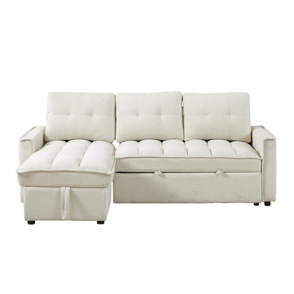 English Elm 71.3" Chenille Sectional Sleeper Sofa with Storage Chaise and Built-in Usb Charging Beige W1193S00194