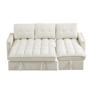 English Elm 71.3" Chenille Sectional Sleeper Sofa with Storage Chaise and Built-in Usb Charging Beige W1193S00194