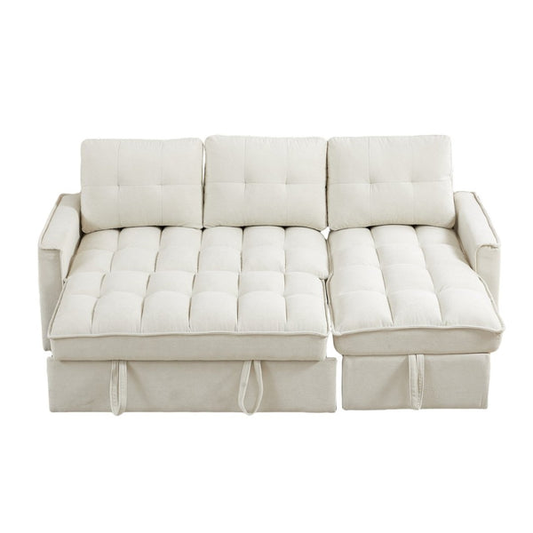 English Elm 71.3" Chenille Sectional Sleeper Sofa with Storage Chaise and Built-in Usb Charging Beige W1193S00194