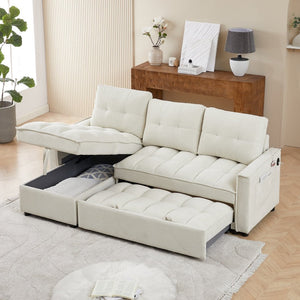 English Elm 71.3" Chenille Sectional Sleeper Sofa with Storage Chaise and Built-in Usb Charging Beige W1193S00194