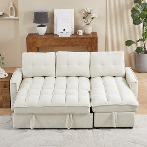 English Elm 71.3" Chenille Sectional Sleeper Sofa with Storage Chaise and Built-in Usb Charging Beige W1193S00194