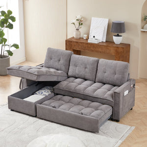 English Elm 71.3" Chenille Sectional Sleeper Sofa with Storage Chaise and Built-in Usb Charging Dark Gray W1193S00195