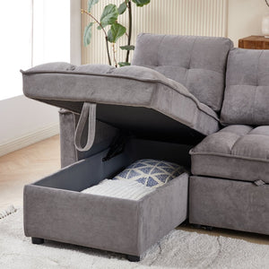 English Elm 71.3" Chenille Sectional Sleeper Sofa with Storage Chaise and Built-in Usb Charging Dark Gray W1193S00195