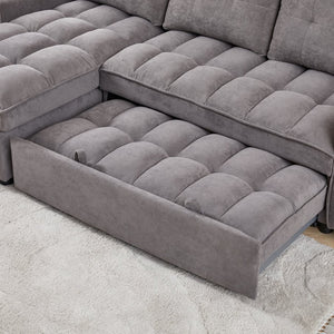 English Elm 71.3" Chenille Sectional Sleeper Sofa with Storage Chaise and Built-in Usb Charging Dark Gray W1193S00195