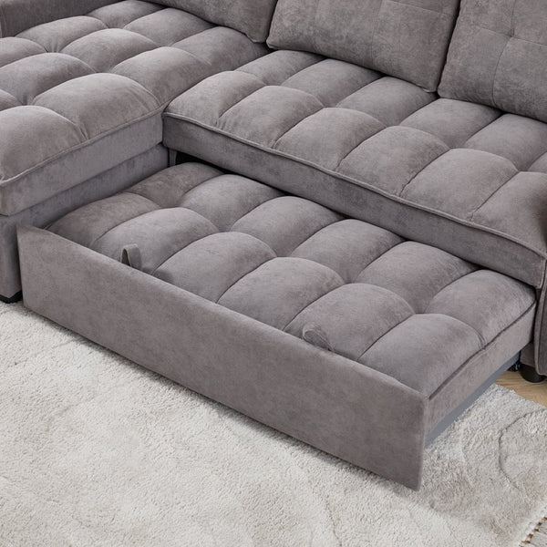 English Elm 71.3" Chenille Sectional Sleeper Sofa with Storage Chaise and Built-in Usb Charging Dark Gray W1193S00195