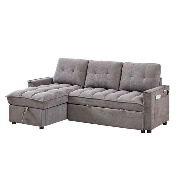 English Elm 71.3" Chenille Sectional Sleeper Sofa with Storage Chaise and Built-in Usb Charging Dark Gray W1193S00195