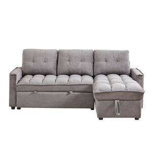 English Elm 71.3" Chenille Sectional Sleeper Sofa with Storage Chaise and Built-in Usb Charging Dark Gray W1193S00195
