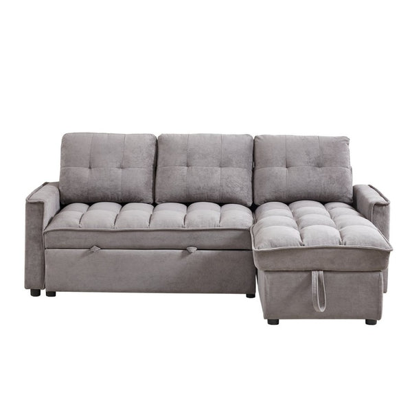 English Elm 71.3" Chenille Sectional Sleeper Sofa with Storage Chaise and Built-in Usb Charging Dark Gray W1193S00195