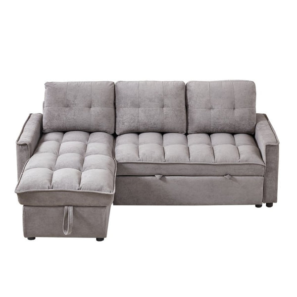 English Elm 71.3" Chenille Sectional Sleeper Sofa with Storage Chaise and Built-in Usb Charging Dark Gray W1193S00195