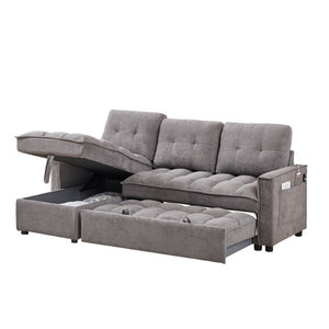 English Elm 71.3" Chenille Sectional Sleeper Sofa with Storage Chaise and Built-in Usb Charging Dark Gray W1193S00195