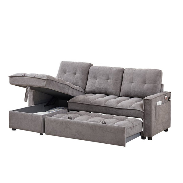 English Elm 71.3" Chenille Sectional Sleeper Sofa with Storage Chaise and Built-in Usb Charging Dark Gray W1193S00195