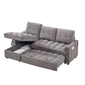 English Elm 71.3" Chenille Sectional Sleeper Sofa with Storage Chaise and Built-in Usb Charging Dark Gray W1193S00195