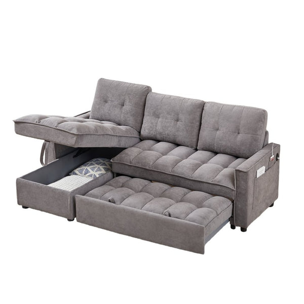 English Elm 71.3" Chenille Sectional Sleeper Sofa with Storage Chaise and Built-in Usb Charging Dark Gray W1193S00195