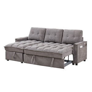 English Elm 71.3" Chenille Sectional Sleeper Sofa with Storage Chaise and Built-in Usb Charging Dark Gray W1193S00195