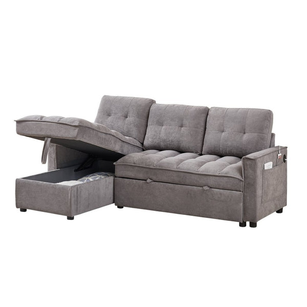 English Elm 71.3" Chenille Sectional Sleeper Sofa with Storage Chaise and Built-in Usb Charging Dark Gray W1193S00195