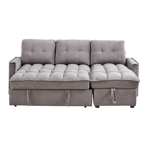 English Elm 71.3" Chenille Sectional Sleeper Sofa with Storage Chaise and Built-in Usb Charging Dark Gray W1193S00195