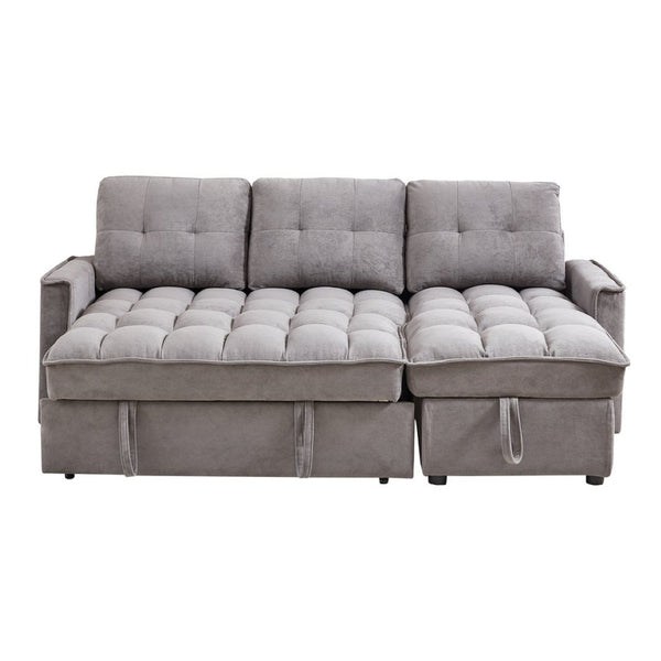 English Elm 71.3" Chenille Sectional Sleeper Sofa with Storage Chaise and Built-in Usb Charging Dark Gray W1193S00195
