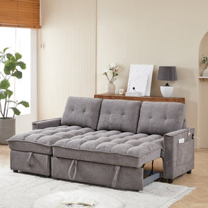 English Elm 71.3" Chenille Sectional Sleeper Sofa with Storage Chaise and Built-in Usb Charging Dark Gray W1193S00195