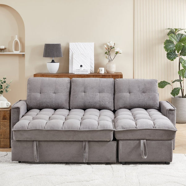 English Elm 71.3" Chenille Sectional Sleeper Sofa with Storage Chaise and Built-in Usb Charging Dark Gray W1193S00195