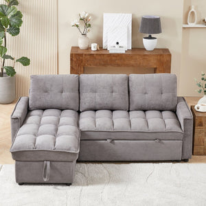 English Elm 71.3" Chenille Sectional Sleeper Sofa with Storage Chaise and Built-in Usb Charging Dark Gray W1193S00195